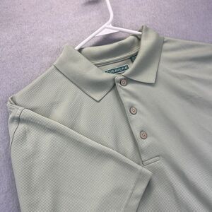 Cubavera Short Sleeve Polo Golf Shirt Striped Ribbed Polyester Green XL Men